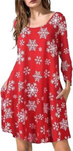 ABINGOO Damen Weihnachtskleid mit langen Ärmeln - Elegantes Rundhals-Pulloverkleid mit Rentier- und Schneeflocken-Motiv für festliche Anlässe und Cocktailpartys