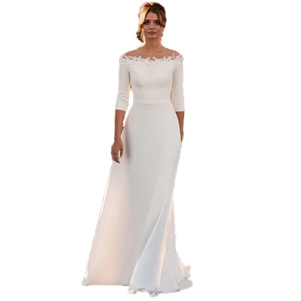 AIYIFUTY Vintage Hochzeitskleid mit 3/4 Ärmeln, schulterfreies Satin-Brautkleid mit Reißverschluss auf der Rückseite