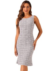 Allegra K Damen Tweed Kleid Ärmellos, Elegantes Karomuster, Figurbetontes Midi-Kleid für den Sommer