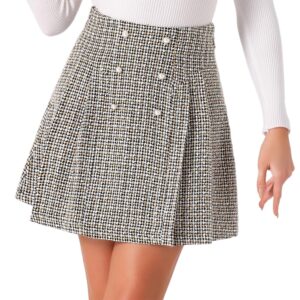 Allegra K Damen Tweed Rock im eleganten A-Linien-Stil mit hohem Bund und kariertem Design, kurz