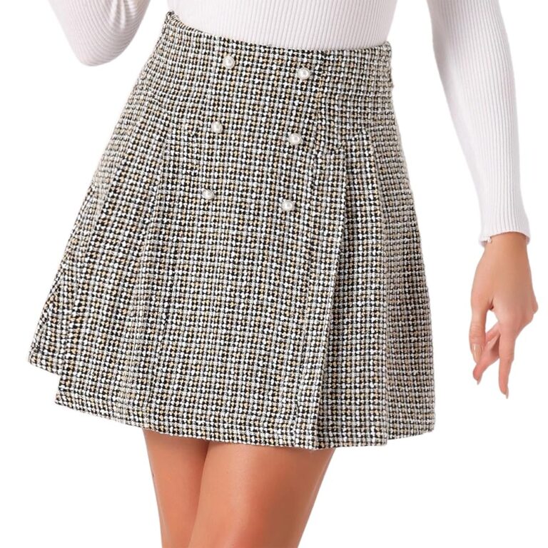 Allegra K Damen Tweed Rock im eleganten A-Linien-Stil mit hohem Bund und kariertem Design, kurz
