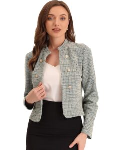 Allegra K Damen Vintage Karierter Tweed Blazer mit Offener Front – Schmal geschnittene Büro-Cropped Jacke