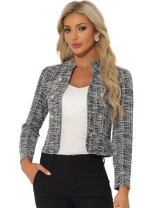 Allegra K Damen Vintage Karierter Tweed Blazer mit Offener Front – Schmale Passform für das Büro, Kurzjacke