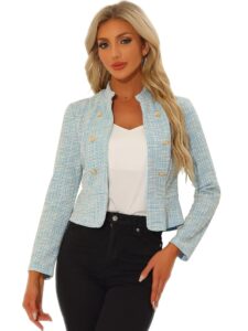 Allegra K Damen Vintage Karierter Tweed Blazer Offen, Schmale Passform, Büro Cropped Jacke" könnte umformuliert werden als: "Allegra K Damen Vintage Karierter Tweed Blazer im...