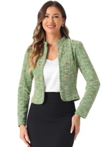 Allegra K Damen Vintage Karierter Tweed Blazer, Offene Schmale Passform, Büro Cropped Jacke