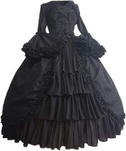 Amxleh Damen Mittelalterliches Kleid im Rokoko- und Barockstil mit Trompetenärmeln und Schleife, knielang, Prinzessinnenkostüm, Vintage Gothic Renaissance, viktorianische Eleganz