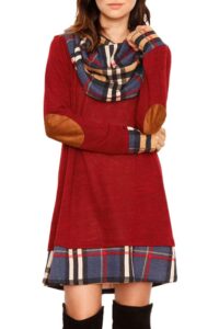 ANCAPELION Damen Langarm Minikleid im Karomuster mit Rollkragen - A-Linien Strickkleid für Herbst und Winter, lockeres Pulloverkleid