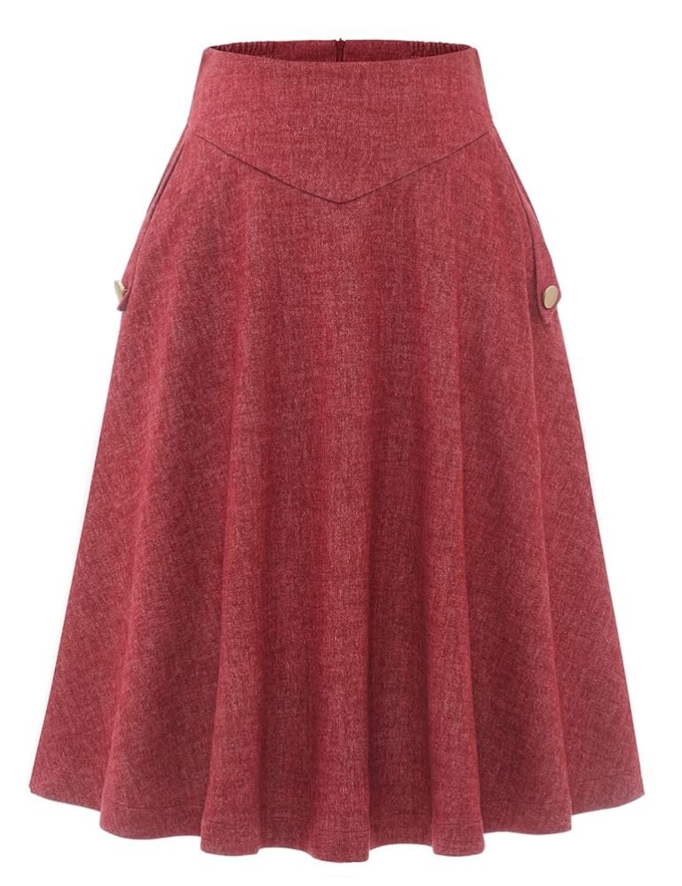BBONL INEDRESS Damen Langarm Rock - Vintage Eleganter Karorock für den Winter, Warm, Elastische Taille, A-Linie, Casual, Hohe Taille, Midi-Rock