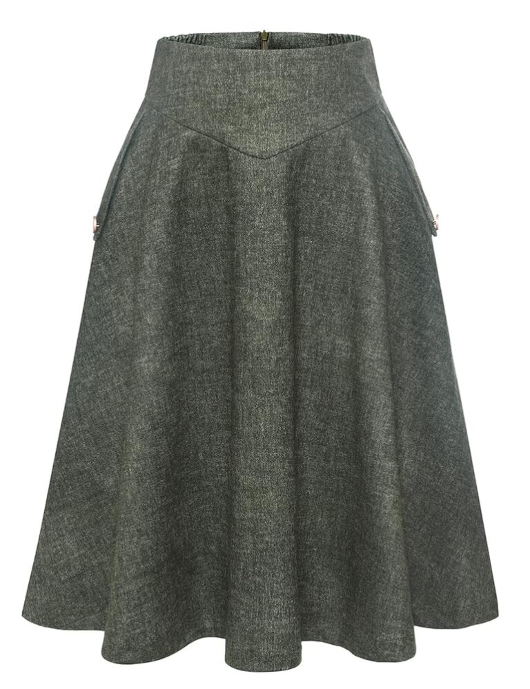 BBONL INEDRESS Damen Langrock im Vintage-Stil – Eleganter, kariert, warmer Winterrock mit elastischem Bund, A-Linien-Schnitt, lässige hohe Taille, Midi-Länge