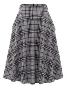 BBONL INEDRESS Damen Midi Rock - Langer Vintage Eleganter Karo-Winterrock mit elastischer Taille in A-Linie, Casual und warm