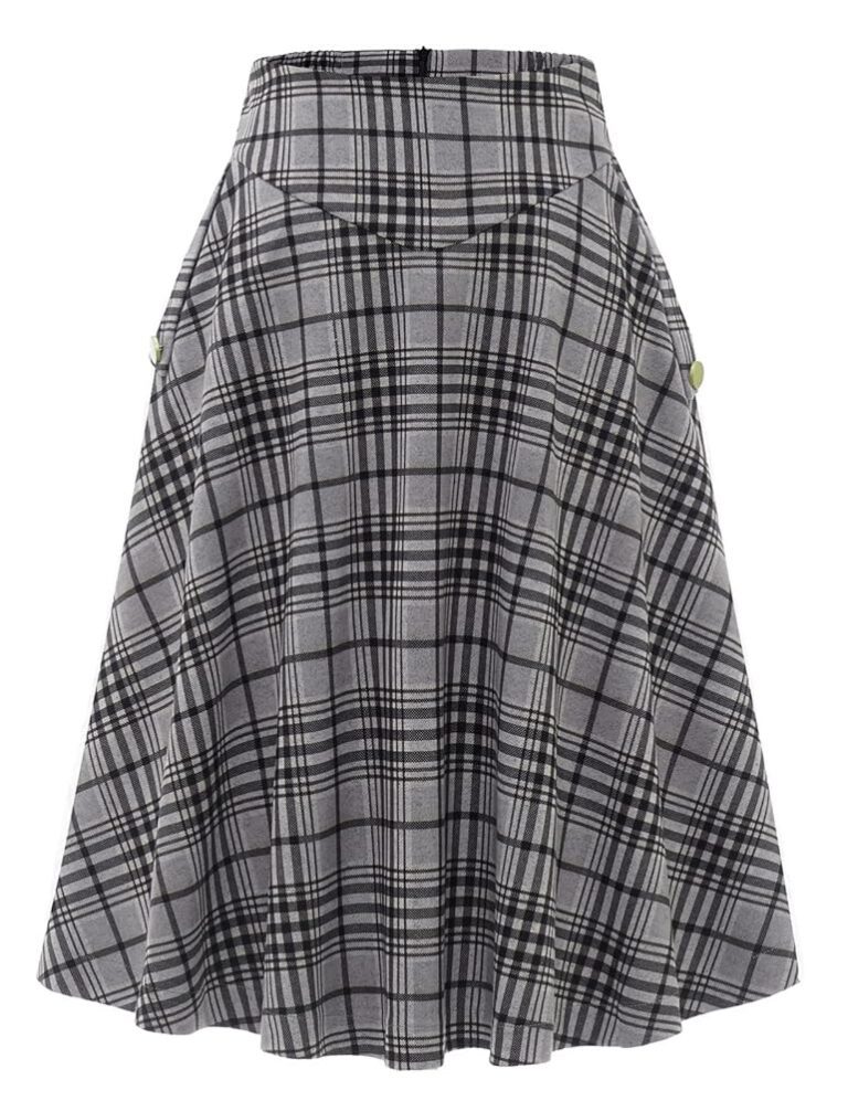 BBONL INEDRESS Damen Midi Rock - Langer Vintage Eleganter Karo-Winterrock mit elastischer Taille in A-Linie, Casual und warm