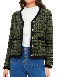 Belle Poque Damen Vintage Cardigan mit V-Ausschnitt, langen Ärmeln und Taschen