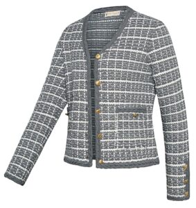 Belle Poque Damen Vintage Strickjacke mit V-Ausschnitt und langen Ärmeln, Cardigan mit Taschen