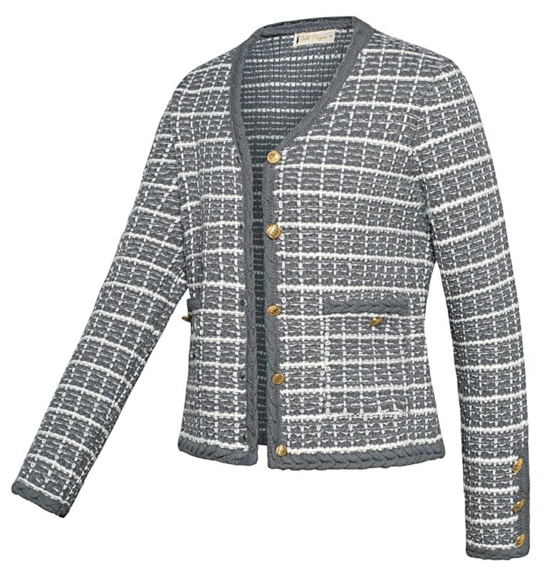 Belle Poque Damen Vintage Strickjacke mit V-Ausschnitt und langen Ärmeln, Cardigan mit Taschen
