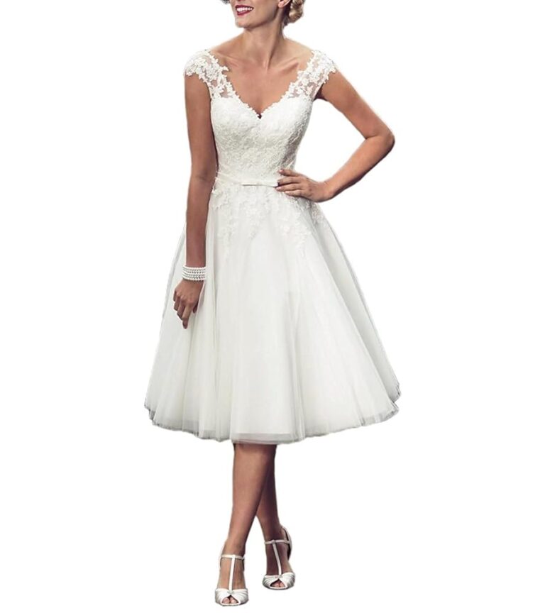 Beyonddress Damen Tüll-Spitzen Hochzeitskleider – Elegantes knielanges Brautkleid mit Applikationen für standesamtliche Trauungen