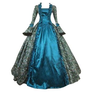 Briskorry Damen Gothic Kleid im Mittelalterstil mit Spitze – Viktorianisches Rokoko Abendkleid für Cosplay, Partys und Bälle – Retro Maxikleid mit Faltenrock