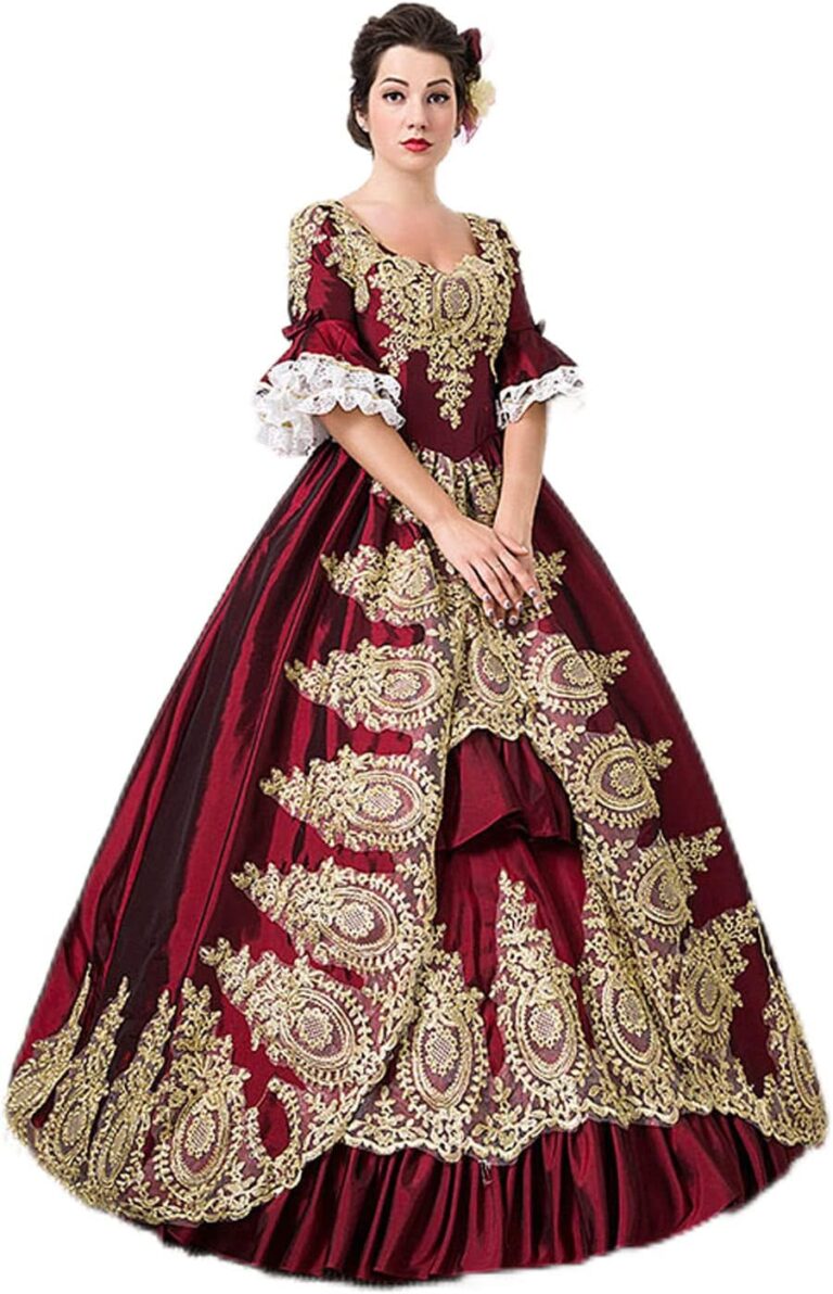 CountryWomen Damen Kleid im viktorianischen Stil – Langes Rokoko Partykleid für Maskeraden und Bälle