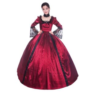 CountryWomen Langärmliges Viktorianisches Kleid für Damen – Elegantes Rokoko-Maskerade Ballkleid für Partys