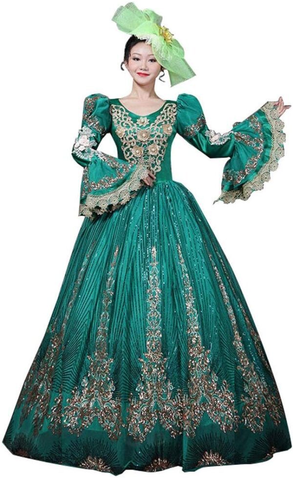 CountryWomen Viktorianisches langes Partykleid für Damen – Rokoko Maskerade Ballkleid