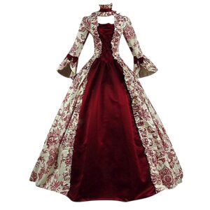 Damen Rokoko Ballkleid - Gothic Renaissance Kostüm - Vintage Lange Patchwork Kleider - Bodenlanges Abendkleid - Elegantes Viktorianisches Prinzessinnen-Outfit - Barockmode für...