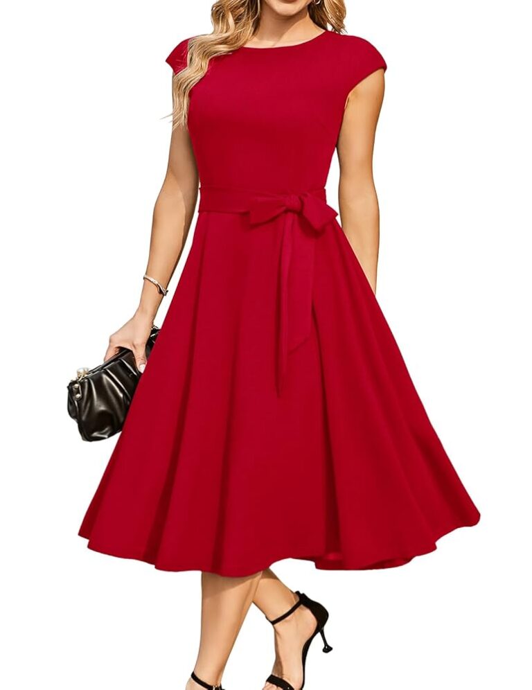 DRESSTELLS Damen Vintage Retro 1950er A-Linie Swing Cocktailkleid Midilänge für festliche Anlässe