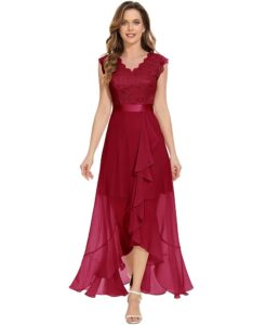 Dressystar Damen Elegantes Abendkleid für Hochzeiten – V-Ausschnitt Cocktailkleid Maxi Vokuhila Brautjungfernkleid
