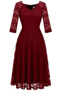 Dressystar Damen Elegantes Spitzenkleid mit V-Ausschnitt – Midi Cocktail- und Abendkleid für Hochzeiten
