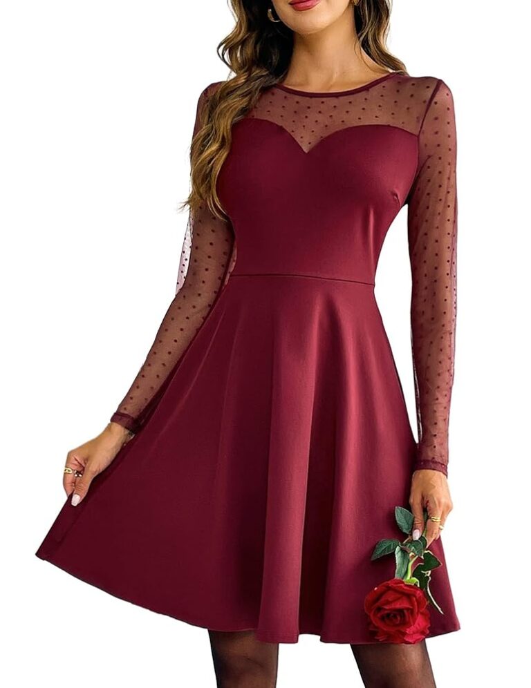 Elegantes Damenkleid von Zeagoo aus Spitze – A-Linie, hohe Taille, Cocktail- und Partykleid, einfarbiges Minikleid mit Mesh-Details, sexy Swing-Kleider in den Größen S-XXL