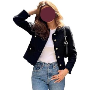 FYHTC Damen Tweed Jacke im Slim Fit - Elegante Langarm Freizeit- und Business-Blazer, Kurzjacke für Büro und Anzüge, Bolero-Style