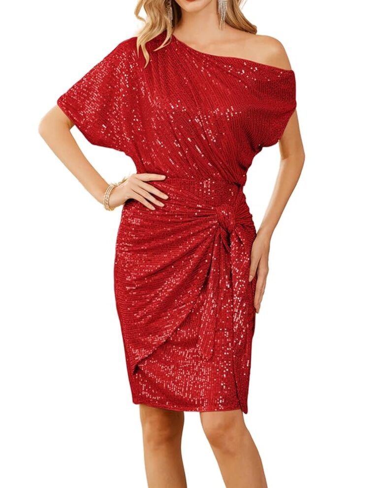 GRACE KARIN Damen Glitzerndes Pailletten-Ein-Schulter Cocktailkleid mit Rüschen für Partys und Clubs