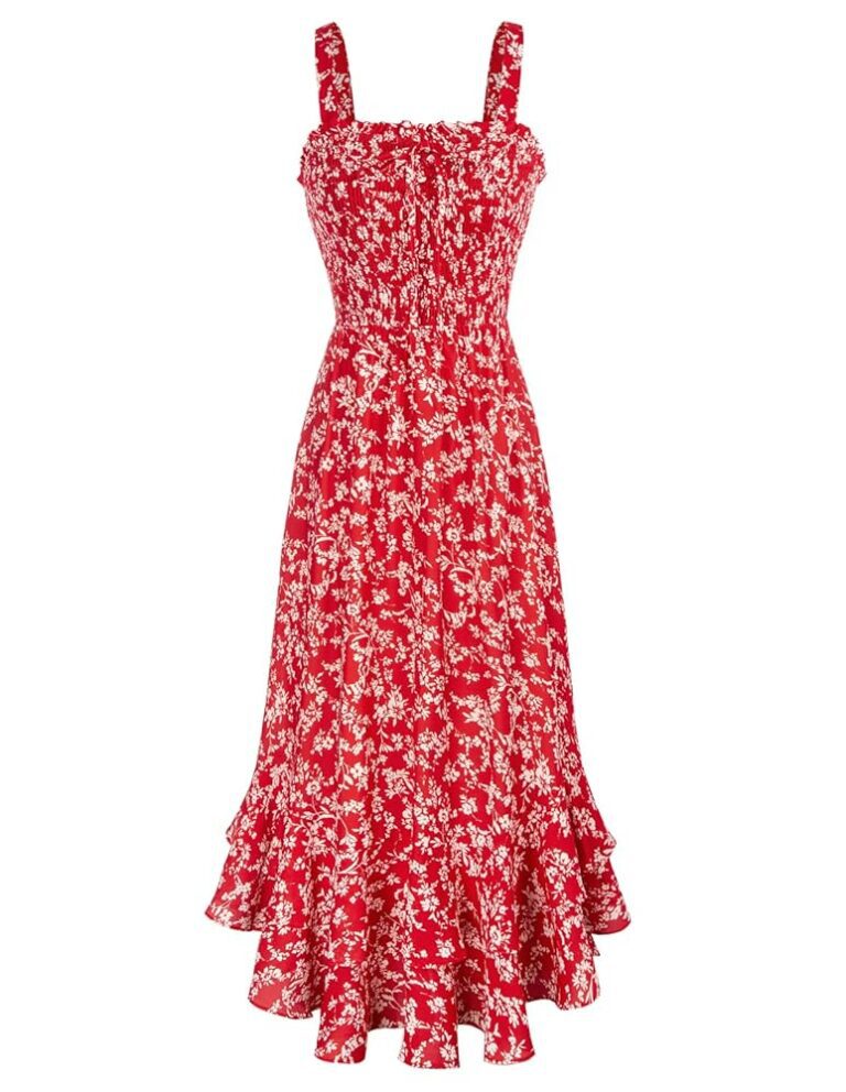 GRACE KARIN Damen Maxikleid mit Blumenmuster – Ärmellos, Spaghettiträger, perfekt für Freizeit, Strand und Urlaub im Bohème-Stil