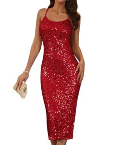 GRACE KARIN Damen Spaghetti Kleid mit Pailletten und Glitzer – Abendkleid für Hochzeiten