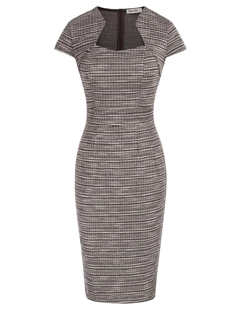 GRACE KARIN Damen Vintage Wackelkleid mit Flügelärmeln, Bleistift- und Schößchen-Stil