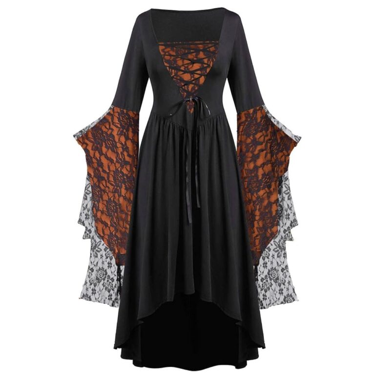 Halloween Kostüme für Damen – Elegantes Spitzenkleid in Übergröße, Gothic-Cosplay-Kleid mit modischen Ärmeln für Erwachsene
