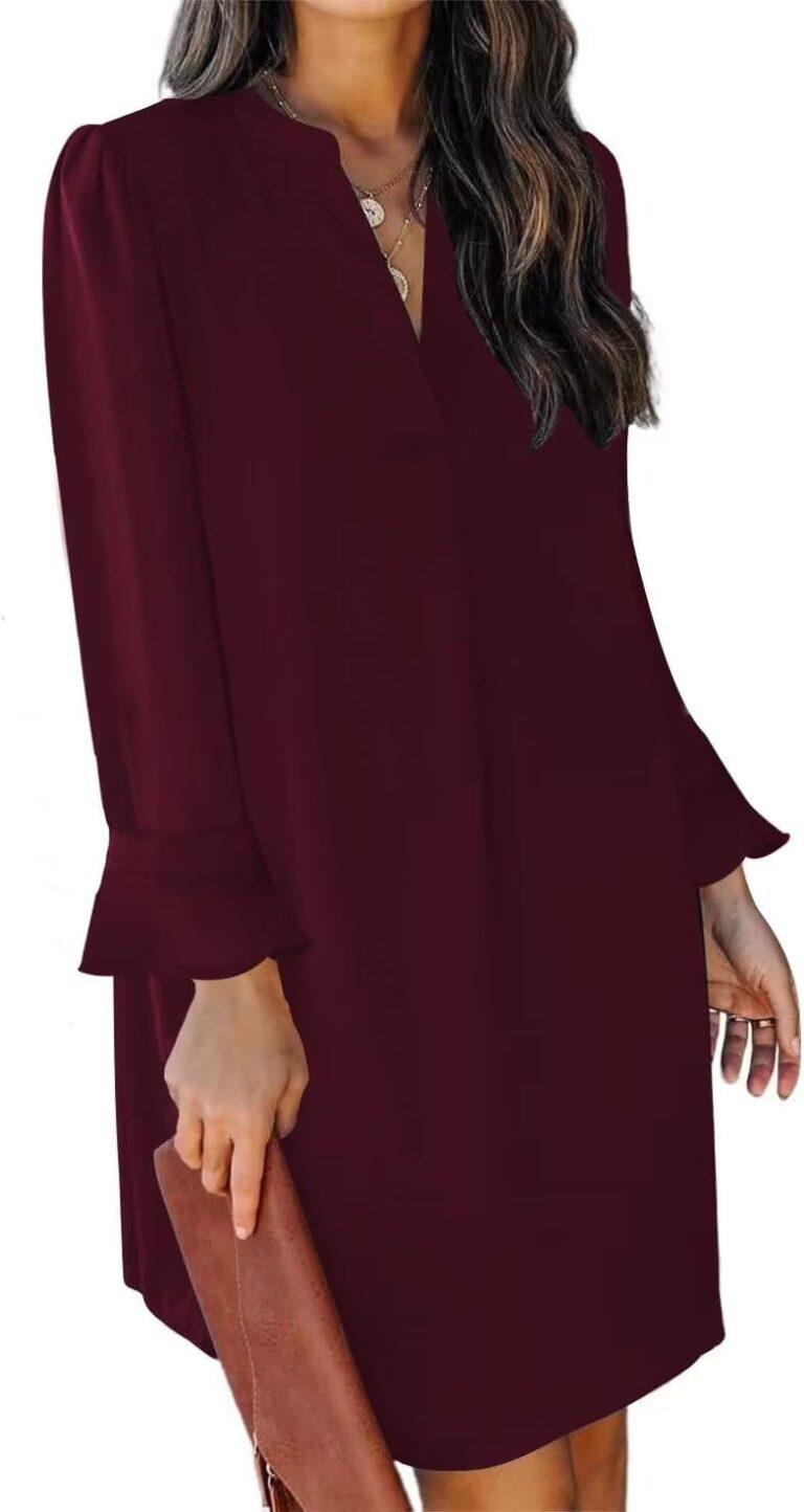 JOCAFIYE Damen V-Ausschnitt Rüschenshirtkleid Einfarbiges Sommerkleid Kurz in S-XXL