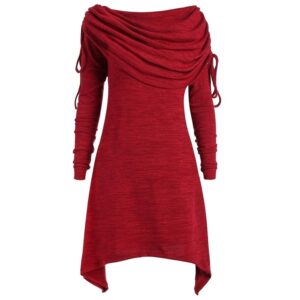Kanpola Damen Weihnachtspullover Kleid – Asymmetrisches Sweatshirt mit langen Ärmeln, knielang und festlichem Weihnachtsmann-Muster für die Winterfeier