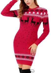 Migcaput Damen Weihnachtskleid - Gestricktes Pullover-Kleid für festliche Anlässe, Winter-Outfit, Ugly Christmas Sweater