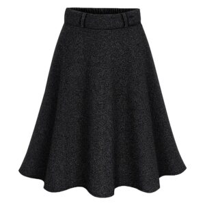 Rismart Damen Tweed Rock in mittlerer Länge, hohe Taille, A-Linie, elastisch, lässig für die Arbeit