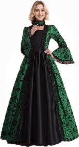 Viktorianisches Damen-Party-Outfit, mittelalterliches Swing-Abendkleid, eleganter Look, Satinmaterial, ausgestellte Ärmel, Vintage-Cosplay-Kostüm