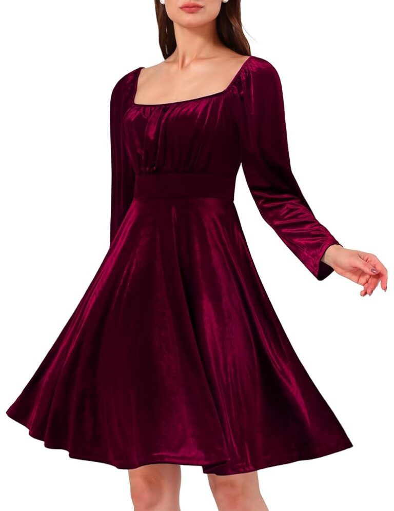 Wedtrend Damen Langarm Samtkleid - Elegantes Festkleid für den Winter mit quadratischem Ausschnitt, ideal für Abendveranstaltungen und Cocktails