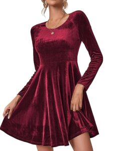 Zeagoo Damen Samtkleid - Elegantes Weihnachtskleid, Langarm Abendkleid mit Rundhalsausschnitt für festliche Anlässe, knielang für Cocktailpartys und Bälle