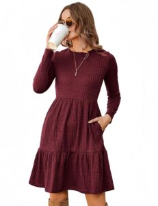 Zeagoo Damen Strickkleid für den Herbst – Langarm, Rundhals, elegant, knielang, lässig geschnitten, bequemes A-Linien-Pulloverkleid in den Größen S-XXL