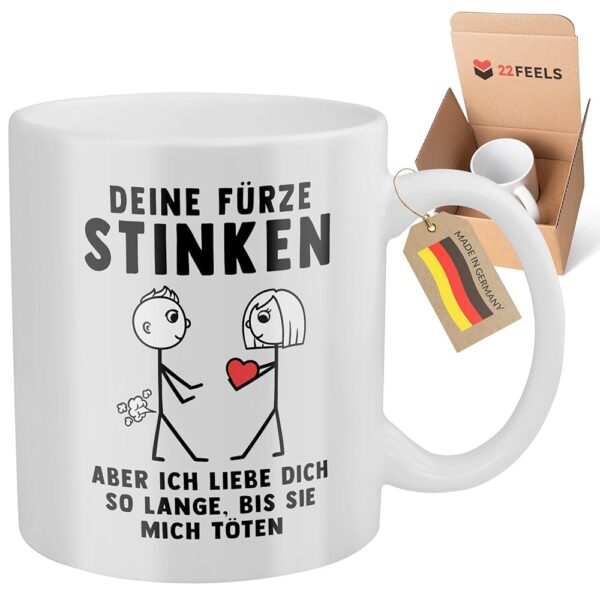 22Feels Tasse - Lustiges Jahrestagsgeschenk für Ehemann oder Freund: Deine Fürze stinken! Perfekt für den Valentinstag, Hochzeitstag oder als Liebesbeweis für Verlobte, aus Keramik