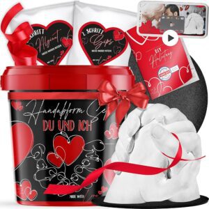 3D Handabdruck-Set für Paare – Hergestellt in Deutschland, Gipsabdruckset mit Sockel für Hände, ideales Jahrestagsgeschenk für ihn und sie, perfektes Geschenk für Pärchen