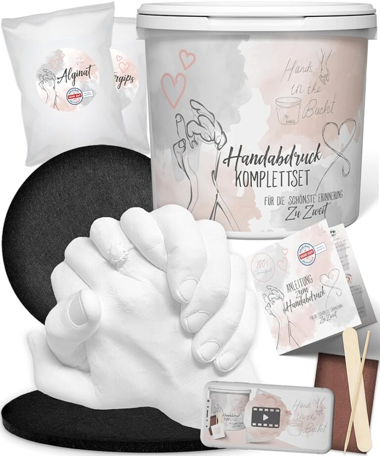 3D Handabdruck-Set für Paare – Hergestellt in Deutschland, mit Sockel, Gipsabdruckset für Hände als Jahrestagsgeschenk für Ihn, Pärchen-Geschenke, Gips Geschenk für Sie,...