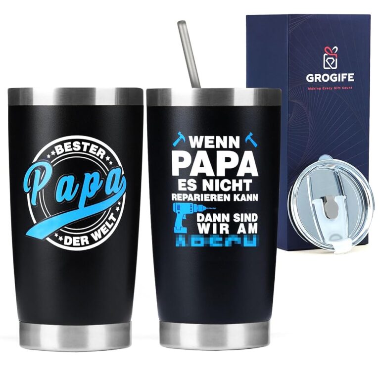 Bester Papa Geschenke: Lustiger Thermobecher zum Geburtstag - Ideales Weihnachtsgeschenk und Geschenkideen für Väter von Tochter und Sohn, Edelstahl Kaffeebecher