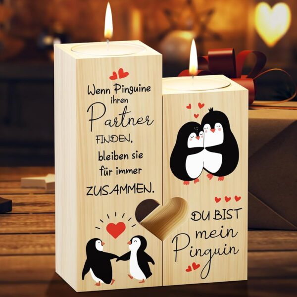 Blumuze Valentinstag- und Jahrestagsgeschenk für Ihn und Sie – Pinguin-Kerzenständer als Geschenk für Männer und Frauen, ideal für Partner, Hochzeitsjubiläum und Paare