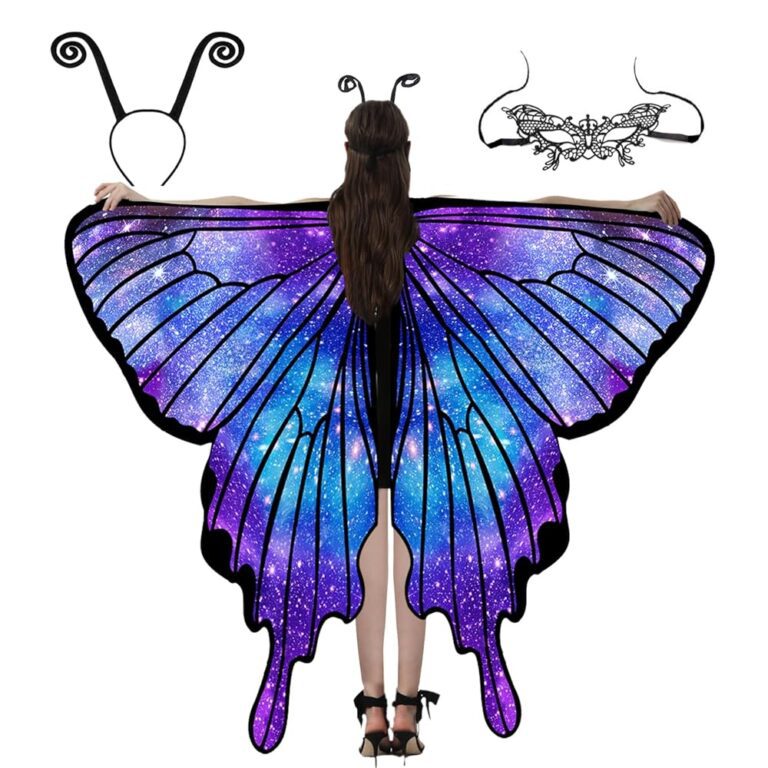 Huanuoda Damen Schmetterlingskostüm – Karnevalskostüm mit Umhang, Maske und Stirnband, perfekt für Halloween und Fasching, ideal für Cosplay