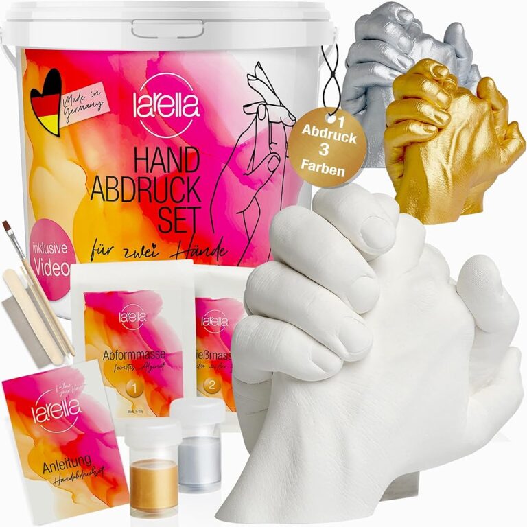 Larella 3D Handabdruck-Set für Paare - Made in Germany - Geschenkidee mit 2 Farben - Gipsabdruck für Hände von Paaren - Jahrestagsgeschenk für Sie und Ihn - Gips Handabdruck Set