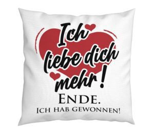 LIEBTASTISCH - Kissen mit Spruch: Ich Liebe Dich mehr - Romantisches Geschenk für Paare - Liebeskissen 40x40cm - Perfekt für den Valentinstag